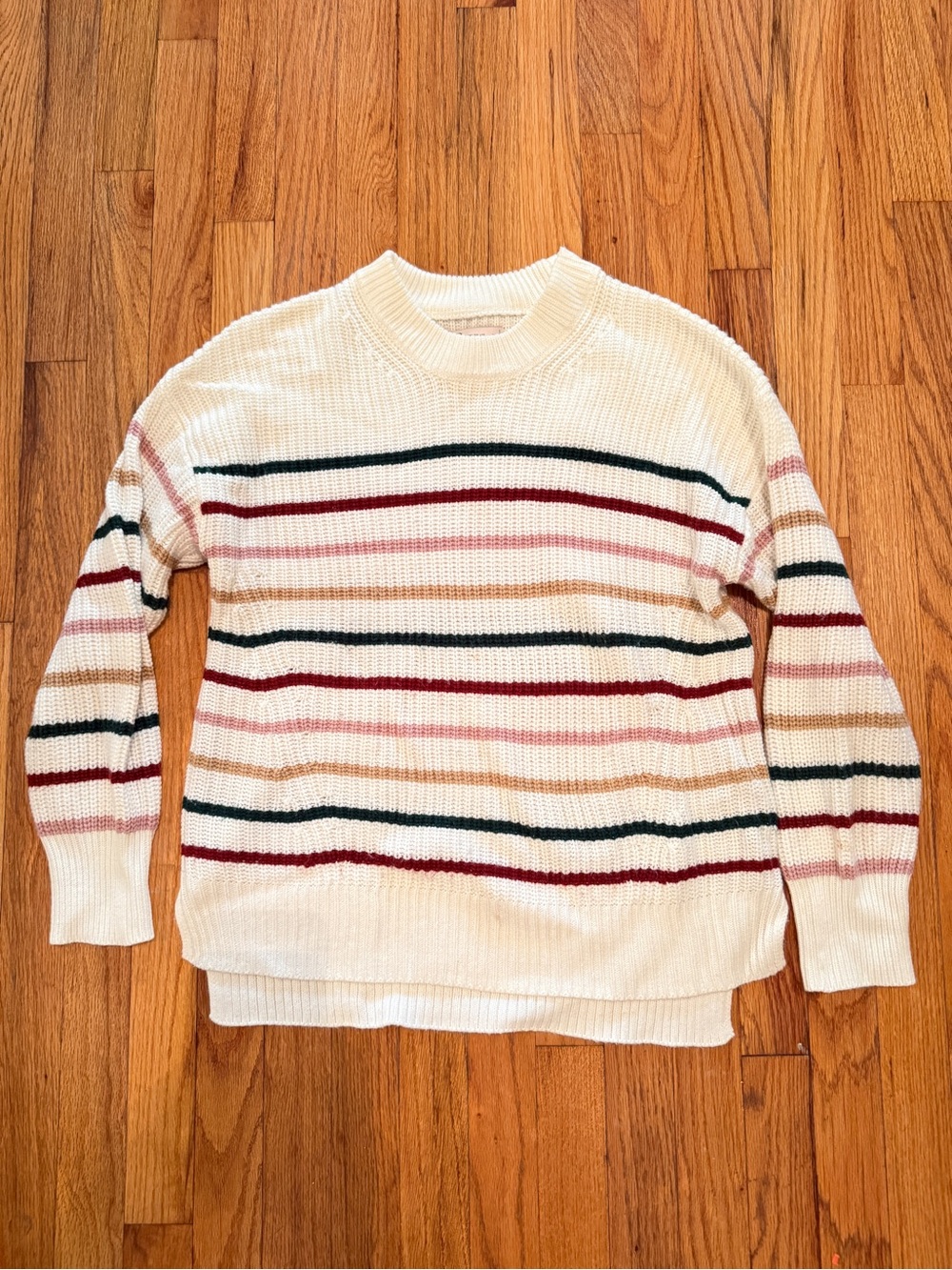 Cream Striped Crewneck Sweater